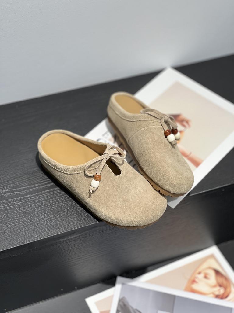 Leather thick-soled bag head, half slippers, women's outer wear, half support, autumn style, lace-up, non-slip for pregnant women, ugly and cute.