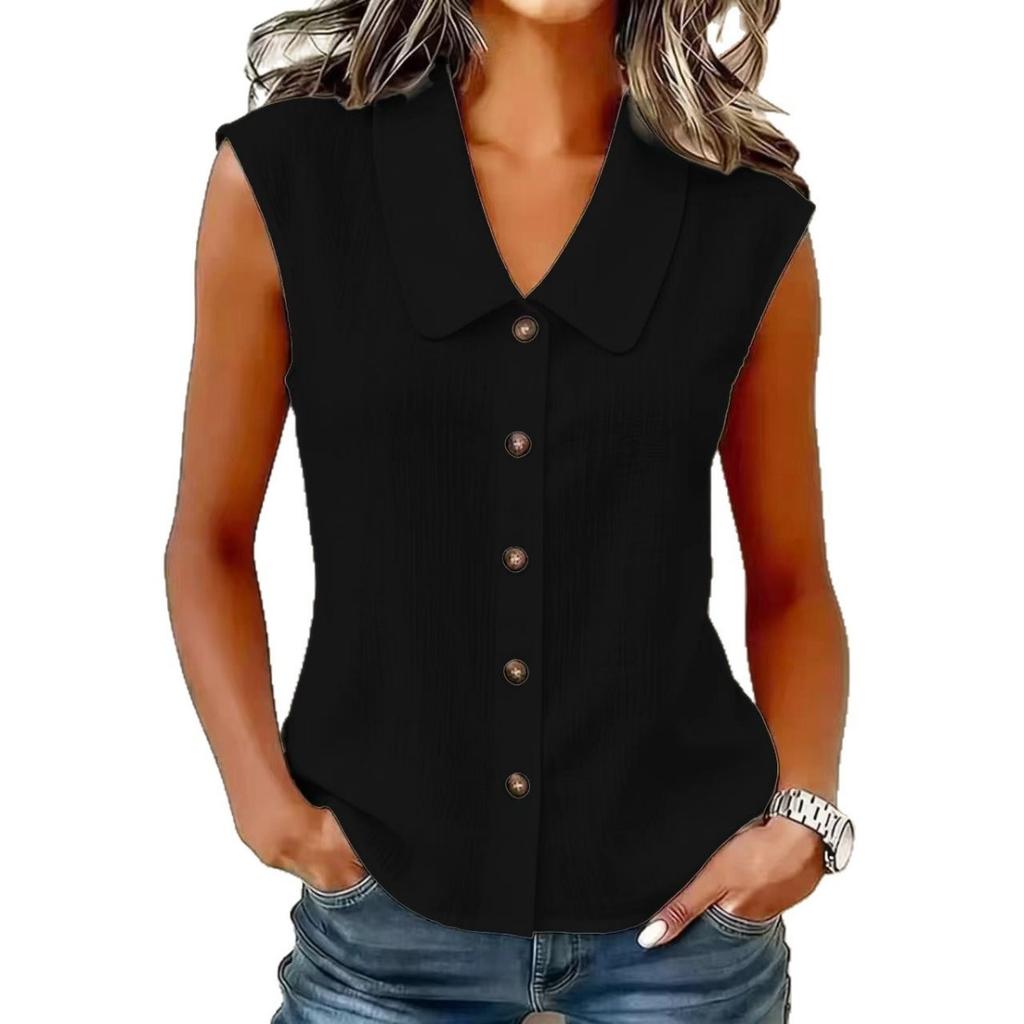 Summer Women's Solid Color V-neck Sleeveless Knit Button Cami Top, Fashion Casual Streetwear for Women