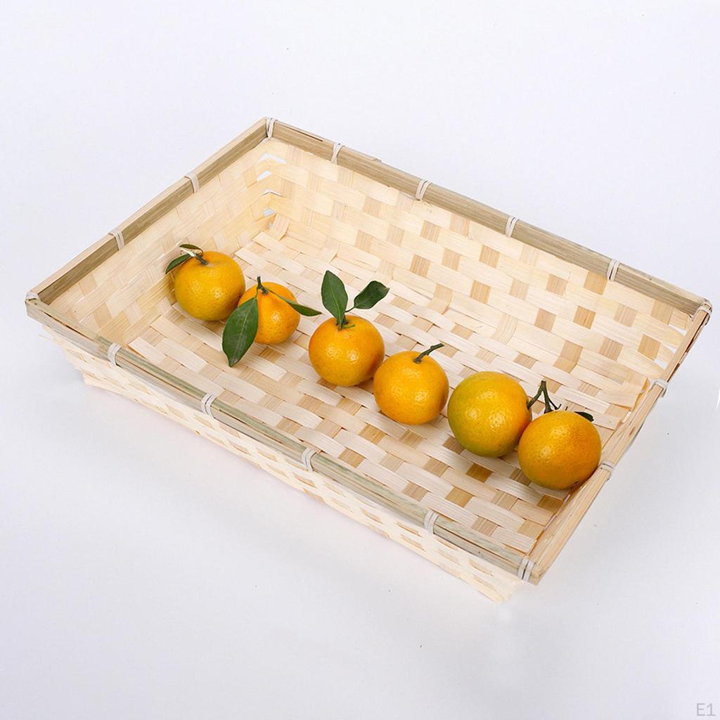 Woven Serving Tray Basket Fruit Vegetable Storage Food Snacks Container for Kitchen Counter