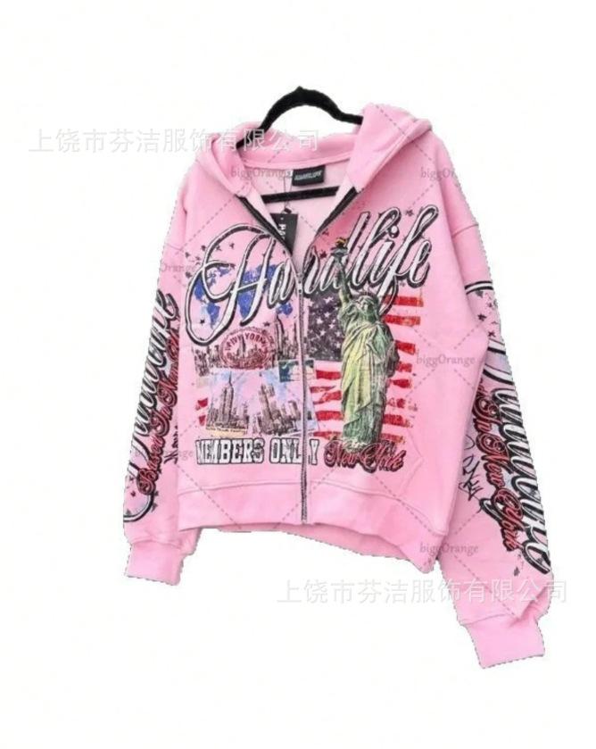 American retro free Muse 3D printed zipper hooded sweater, men's and women's high street graffiti cardigan Y2K trendy clothes