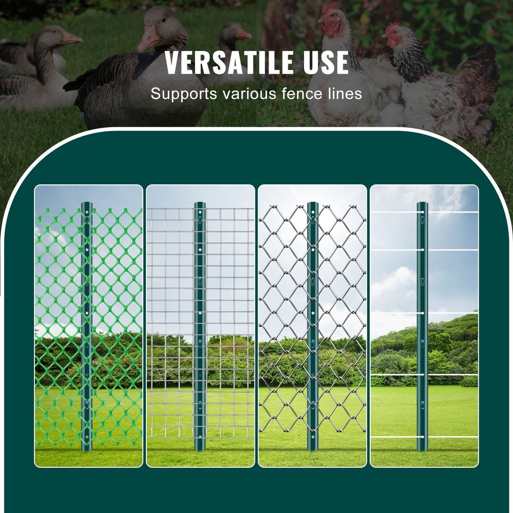 VEVOR 3 Feet Fence Post, 10 Pack U-Channel Heavy Duty Metal Fence Posts, Sturdy Steel Fence Stakes for Garden Yard, Lawn