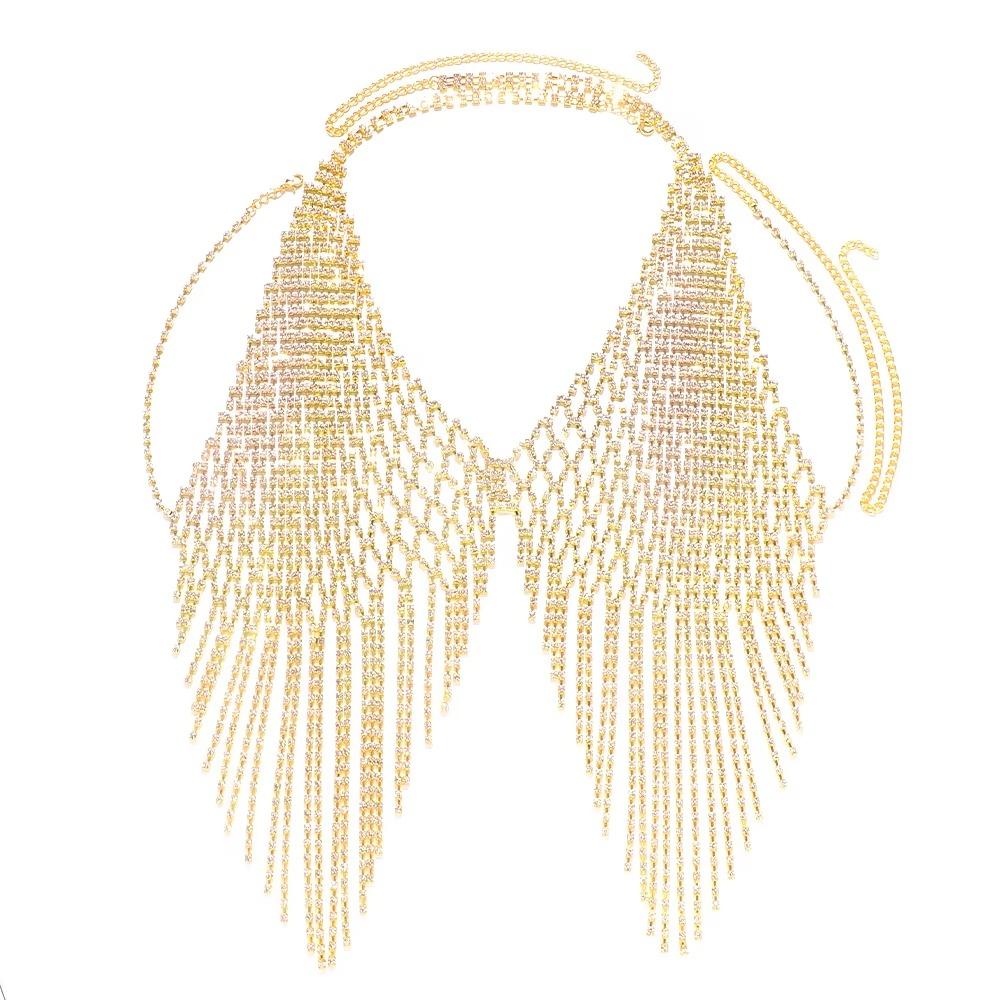 Fashion Tassel Bra Chain for Crop Top Luxury Mesh Body Chain Jewelry Crystal Lingerie  Women