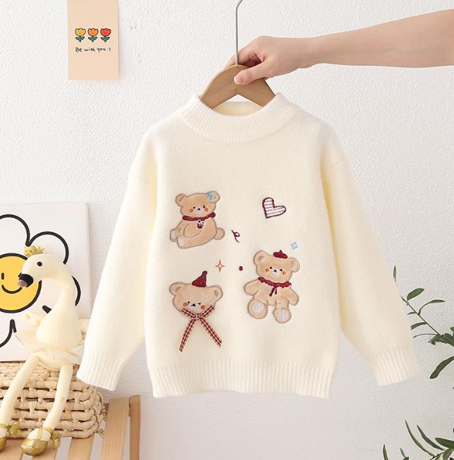 

Осень Зима Девочки Вязаный Свитер Пуловер Круглый Вырез Трикотаж Детский Западный Мультяшный С Длинным Рукавом Свитера 140cm