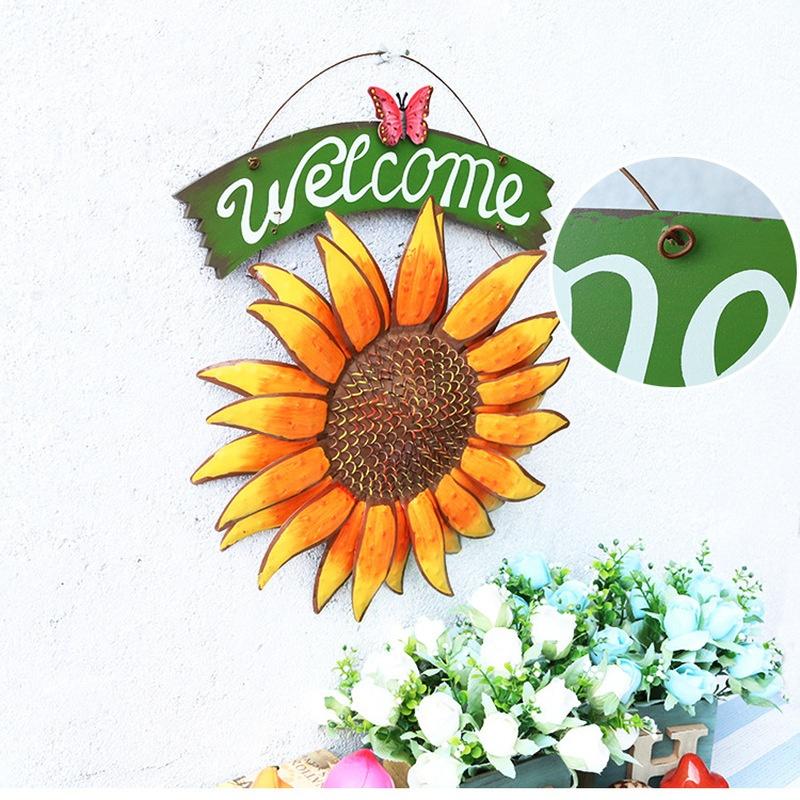 Nowy europejski styl ogród kreatywny salon dekoracje ścienne WITAMY Słonecznik kwiat wisiorek wisiorek żelazo mural