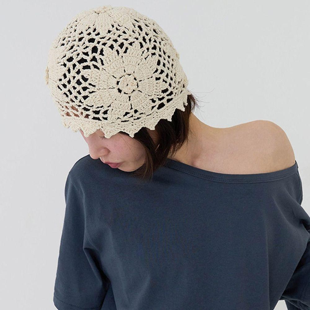 Thin Crochet Flower Hat Bohemian Style Hollow Out Knitted Hat Fashion Weave Cap  Spring and Summer