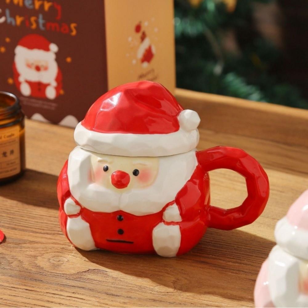 360ML Christmas Gift Mug Santa Claus Ceramic Breakfast Drinkware Wide Mouth with Handle and Lid Santa Claus Ceramic Cup