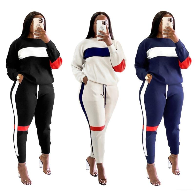 GMXIA Trajes de Pantalón Casual de Moda para Mujer con Manga Larga y Cuello Redondo