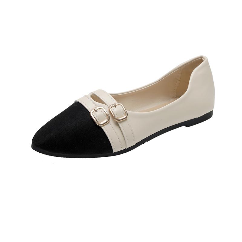 Fashion 2024 Spring and Autumn Fashionable Buckle Design Shallow Mouth Low-top Shoes Pointed Toe Elegant Women's Metal Decorated Shoes