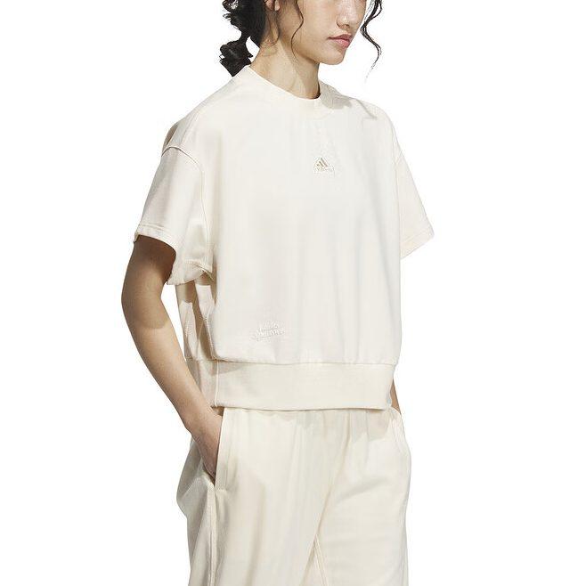Adidas T Shirts Women's Ecru Crew Neck Moderate Straight Fit IM8868