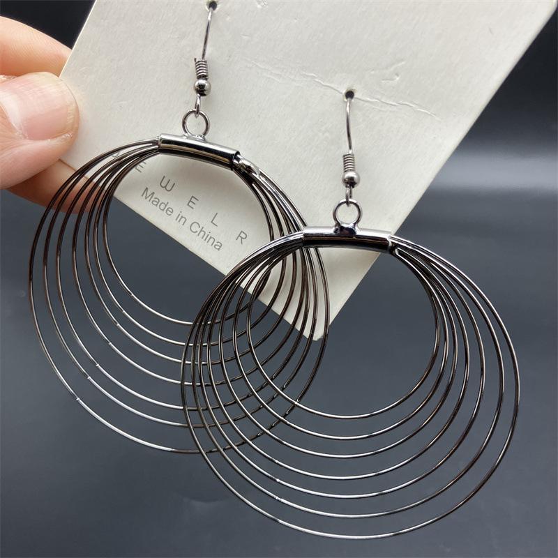 European and American Multi-layered Metal Hoop Earrings - Large Round Design