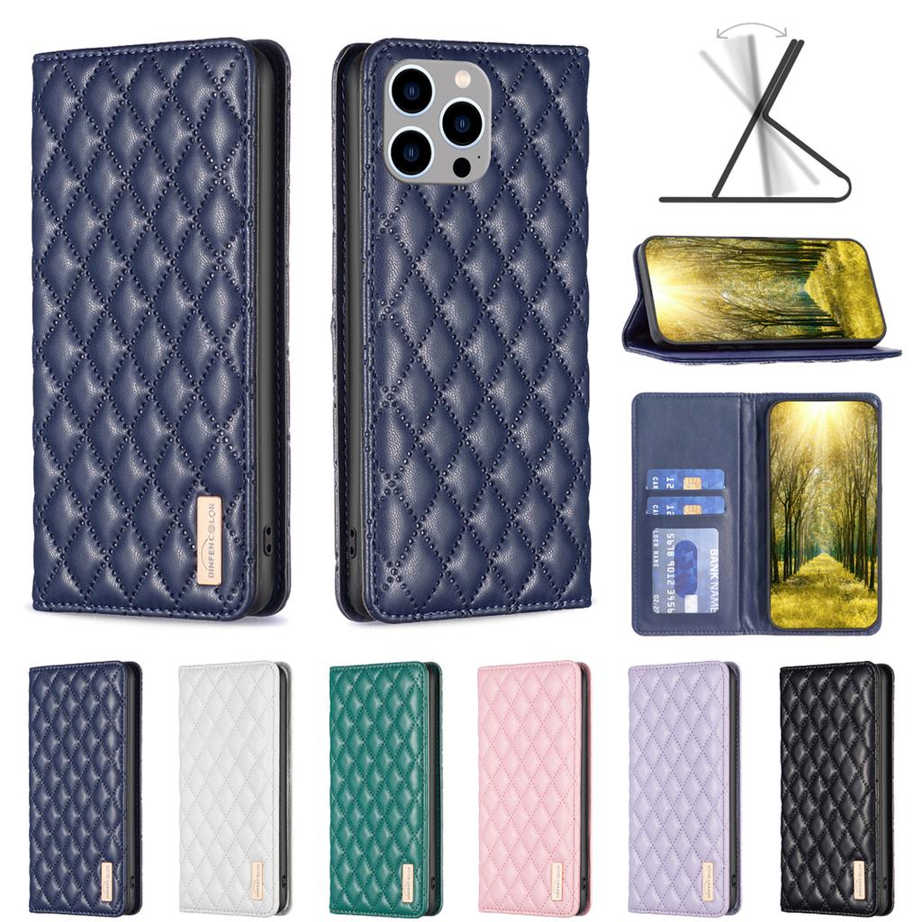 Modische Diamant-Leder-Kartenfächer, magnetische Flip-Wallet-Hülle für iPhone 15 14Plus 13 12 11 Pro Max XSMAX für Samsung S24 S23 S22 S21Ultra Plus A15 A25