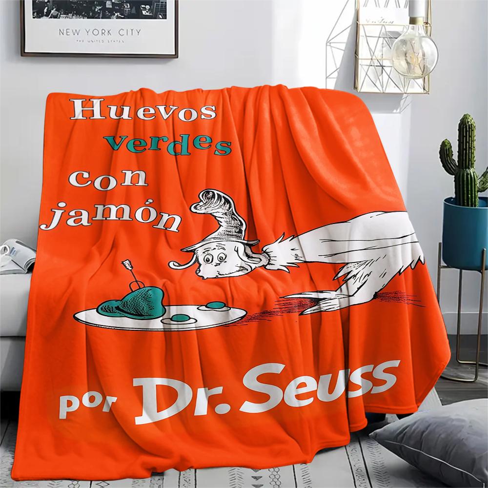 1PC Green Eggs and Ham Print Flannel Blanket, High quality All Seasons, Home Decor, Warmth and Comfort, Perfect for Christmas Gifts