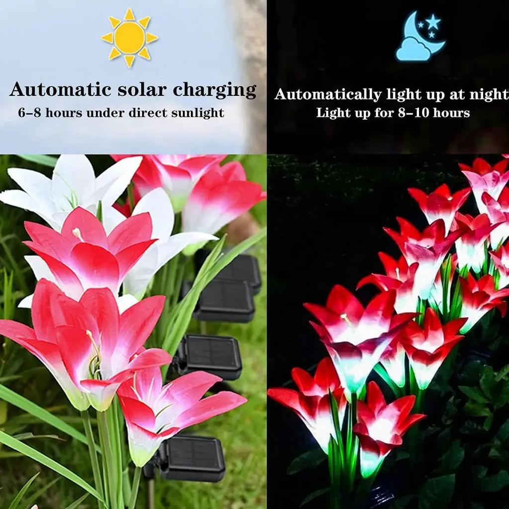 Solar Lilienblumen Lichter Außen Garten Gehweg Wasserdichte LED Blumenlampen für Terrasse Hof Hof Party Weihnachtsdekoration