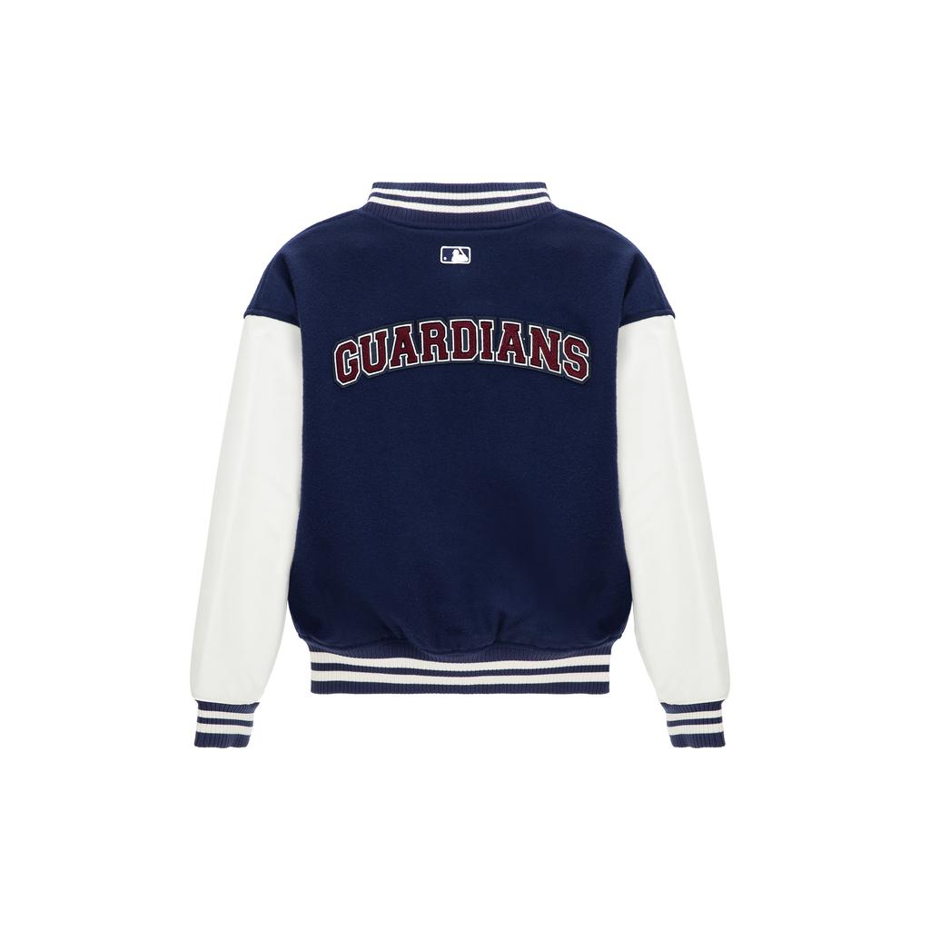 MLB Cleveland Indians Color Block Letter Print Button-Up Baseball Jacket Unisex Jackets Navy-Blue 3AJPV0634-45NYS