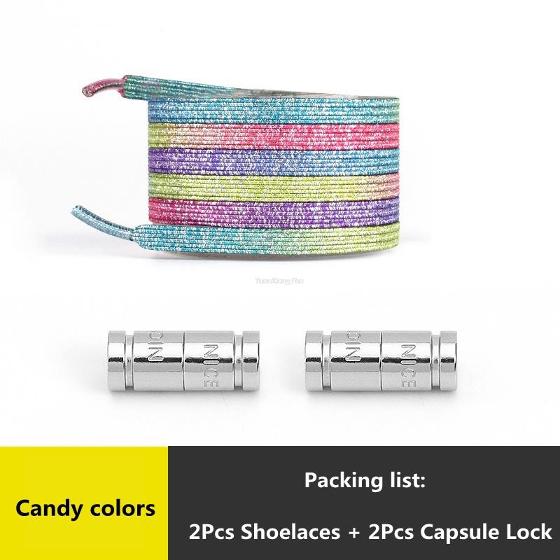 

Новые шнурки с капсульной застежкой без завязывания Радужные эластичные шнурки для кроссовок Шнурки для обуви без завязывания Детские Взрослые Быстрые Плоские шнурки для обуви