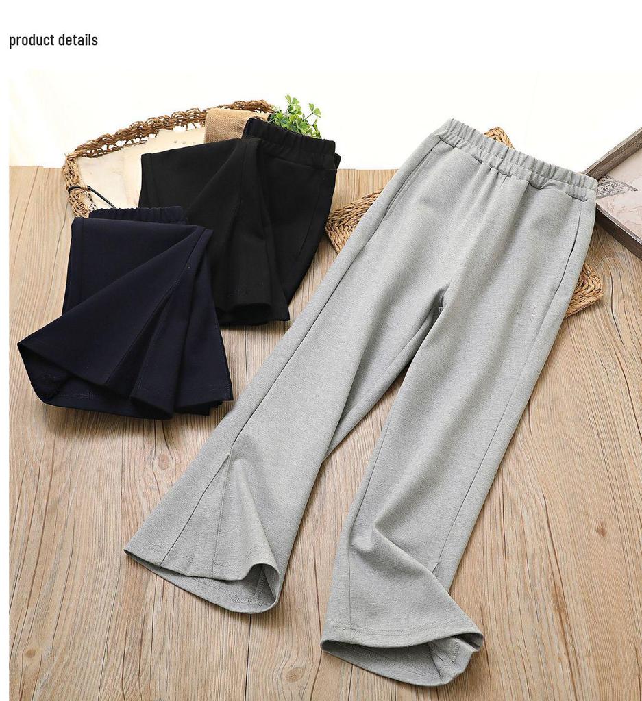 Girls' Split Micro-Flare Sweatpants: Solid Color Elastic Casual Sports Pants for Spring and Autumn