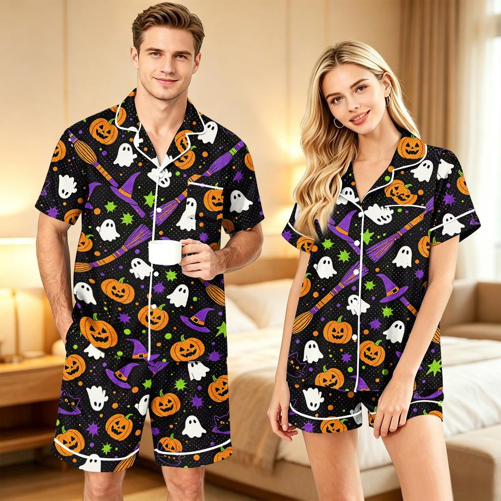 Couples Halloween Print Comfortable Pajama Set for Loungewear