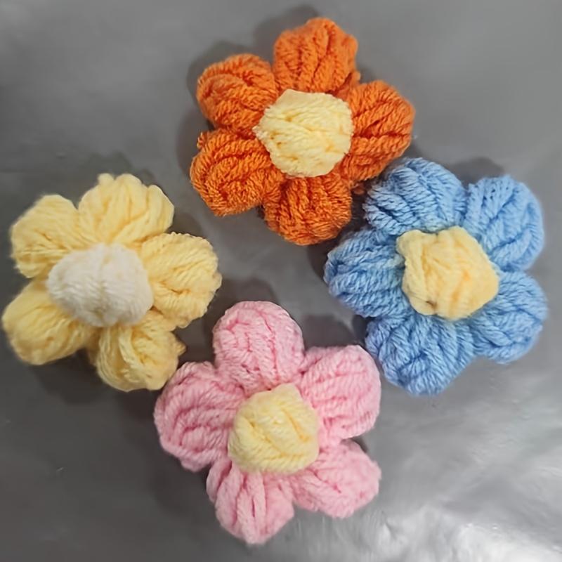 WTEMPO Random Crochet Flowers Kit Puff Knitted Flowers Handmade Crochet Flowers for Crafts Embellishments DIY Hair Headbands Clothing Accessories
