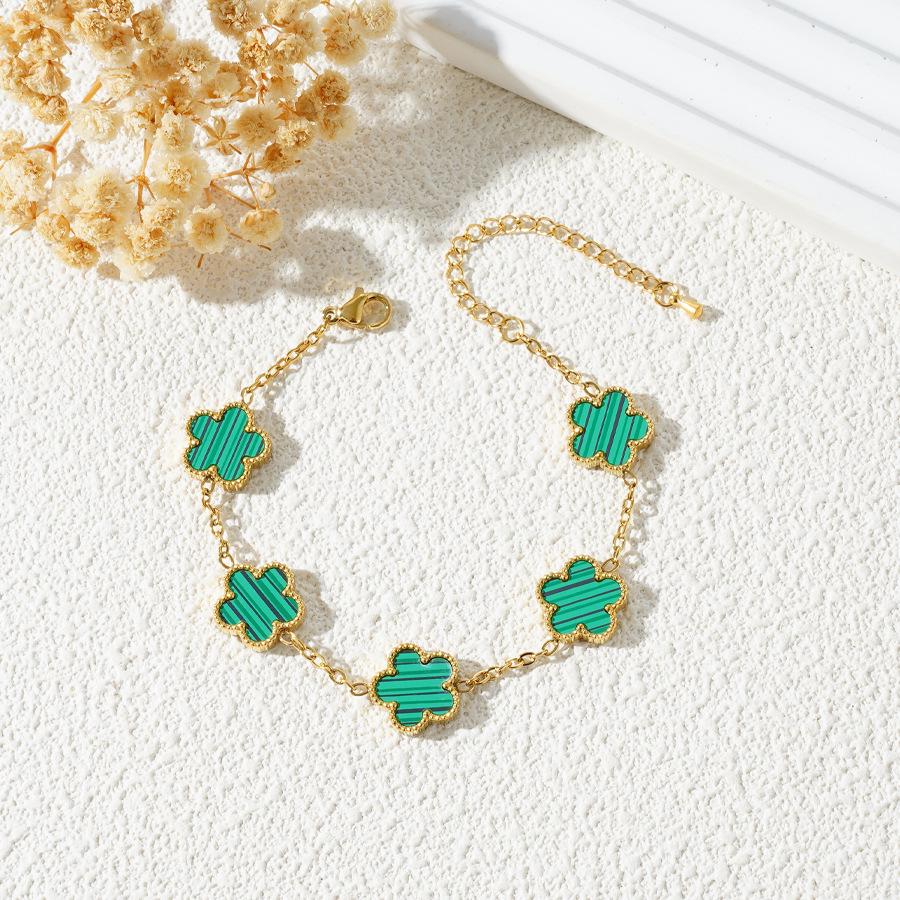 18K Gold-Plated Stainless Steel Five-Leaf Clover Bracelet with Mother-of-Pearl for Women