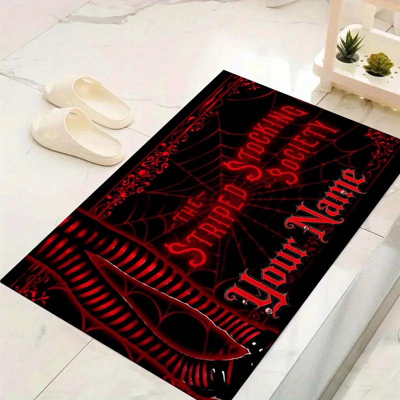Custom 1Pc Gothic Black Spiderweb Theme Flannel Personalized Rug Non Slip Floor Mat Soft Carpet for Living Bedroom Office Home Decor Gift