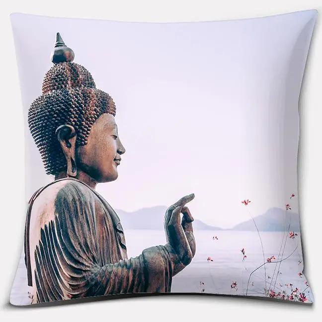 45X45Cm Buddha Zen Stone Buddhist Flower Pillow Case Home Office Decoration Throw Pillow Case Bedroom Sofa Cushion Cover