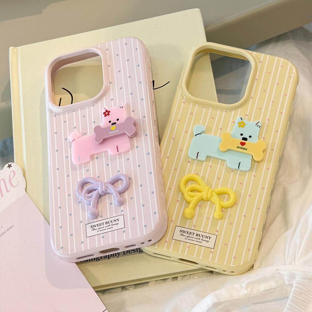 Fresh Polka Dot Cartoon Puppy Apple 16promax Mobile Phone Case Iphone15 Suitable for 12 Three Dimensional 1413
