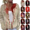 Women's Halloween Print Long Sleeve Knit Cardigan with Button Front for Fall Festive Occasions