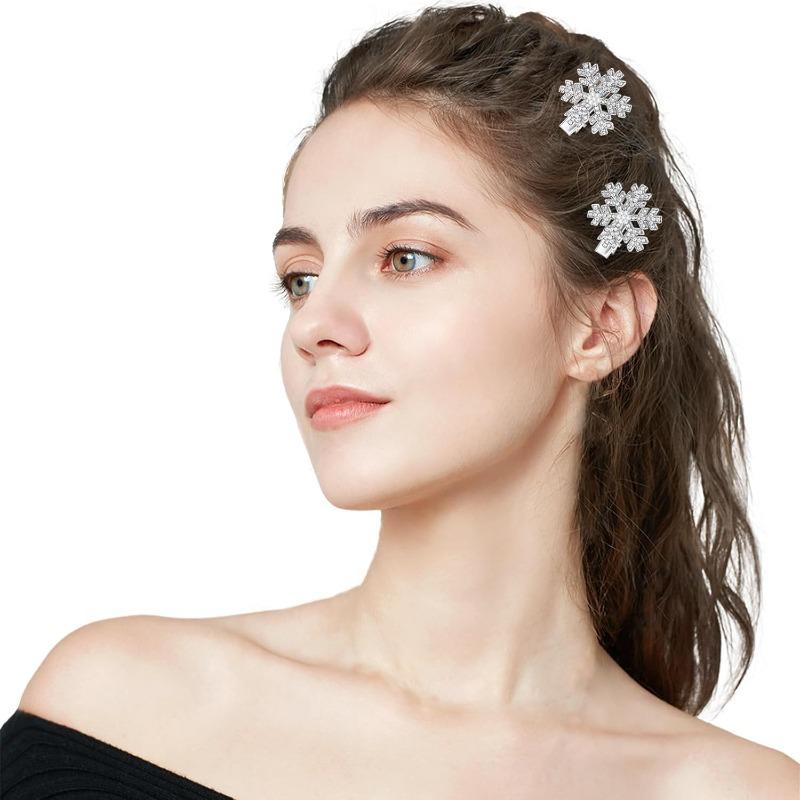 2-Pack Rhinestone Snowflake Hair Clips, Women'S Princess Updo Bun Hair Accessories, Christmas Party Hair Clips, Festive Gift Hair Pins, Plastic