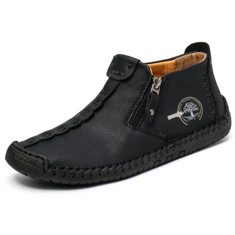 Men's Martin Boots Spring and Autumn New Large Size Zipper Men's Boots Outdoor Casual Hand-sewn Tooling Boots