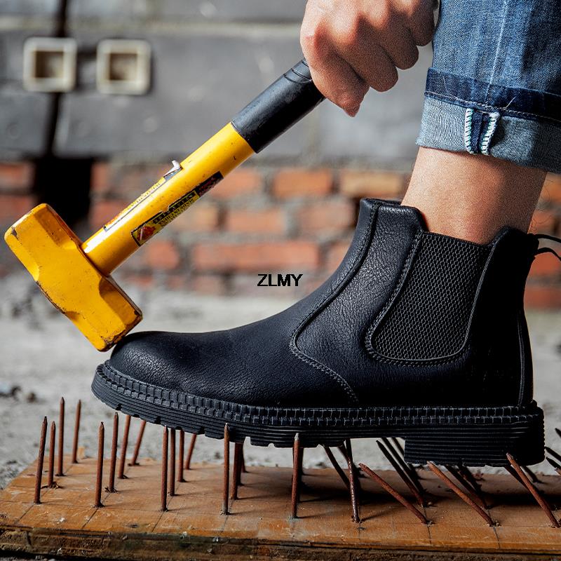 Fashion Waterproof Safety Shoes For Man Puncture Proof Work Safety Boots Men Chelsea Boots Steel Toe Work Shoes Industrial Security Male