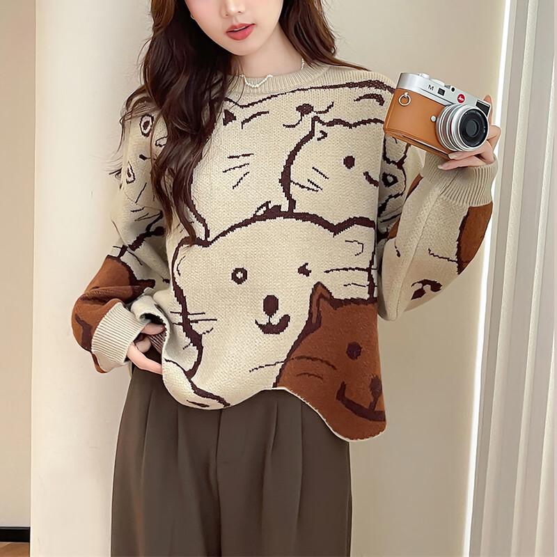 

Tangshi Women s Cartoon Graphic Irregular Hem Pullover Sweater M