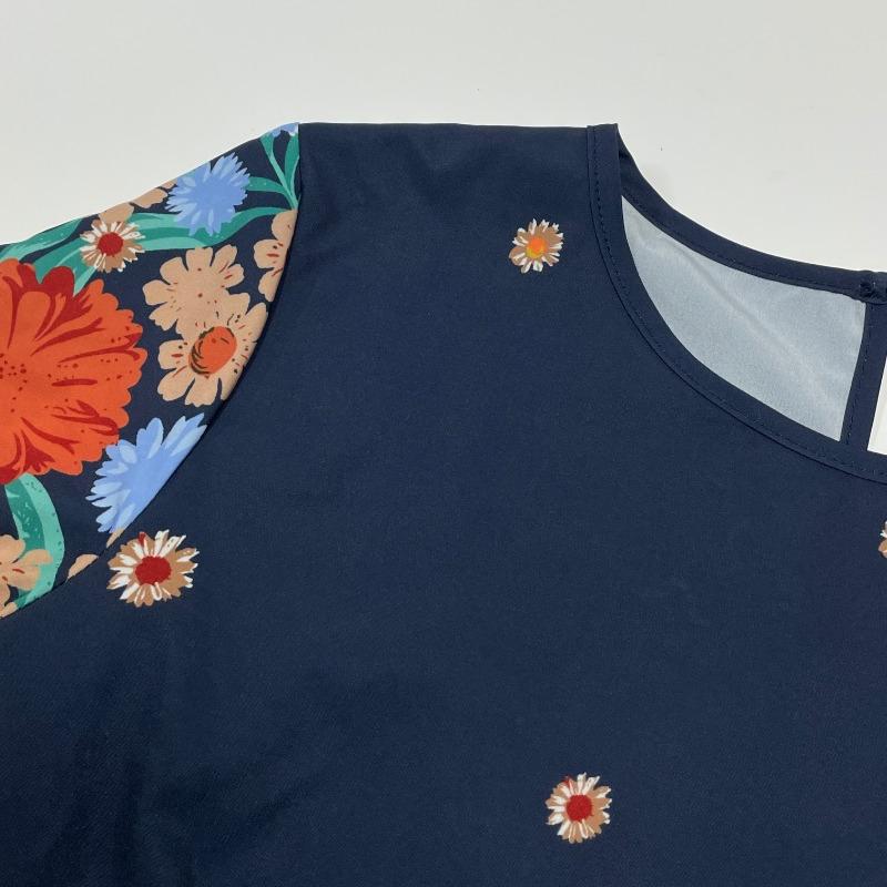 Fashion Short Sleeve Printed Loose Women's Dresses Summer Round Neck Elegant A Line Casual Floral Dress Ladies Vintage Slim Fit Female Dress 26176