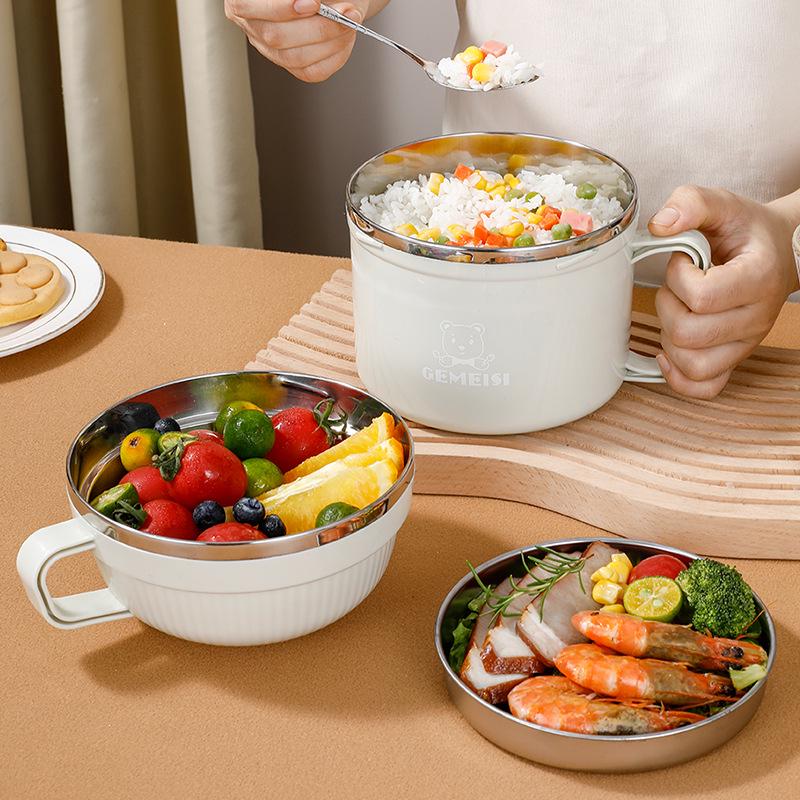 Zestaw lunchowy ze stali nierdzewnej: Izolowana miska na zupki instant z pokrywką, duża pojemność, zawiera pałeczki. Idealny dla studentów i dorosłych.