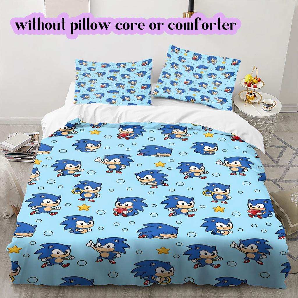 Hedgehog Sonic Deluxe Anime Duvet Cover Set,3 Piece Printed Cartoon Decor,Cool Bedroom Comforter Cover for Modern Home_LIAN