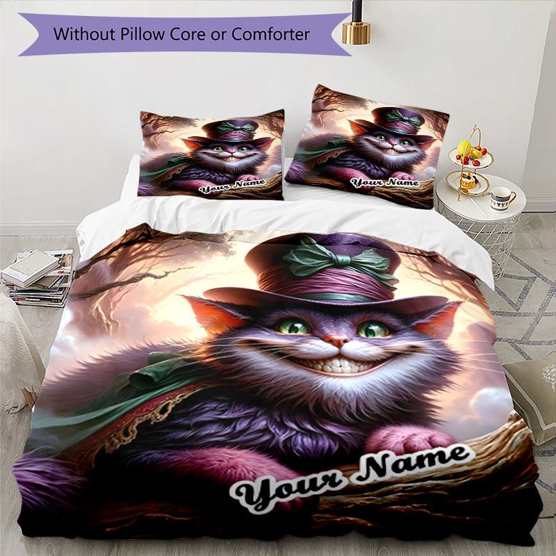 3PC Custom Name Fantasy Cat Adventure Bedding Set Printed Bedding Set Duvet Cover Closure Includes 1 Duvet Cover & 251 Pillowcases for Bedroom
