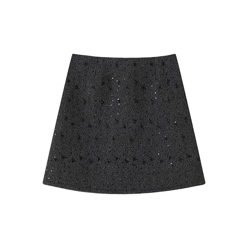 Women's High-Waist Sequined Wool A-line Skirt - Autumn/Winter