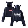 Fashion Calum Hood Printed Kawaii Crop Top Hoodie Funny Cat Ear Cropped Short Sweatshirt Hooded Pullover Women Tops Streetwear
