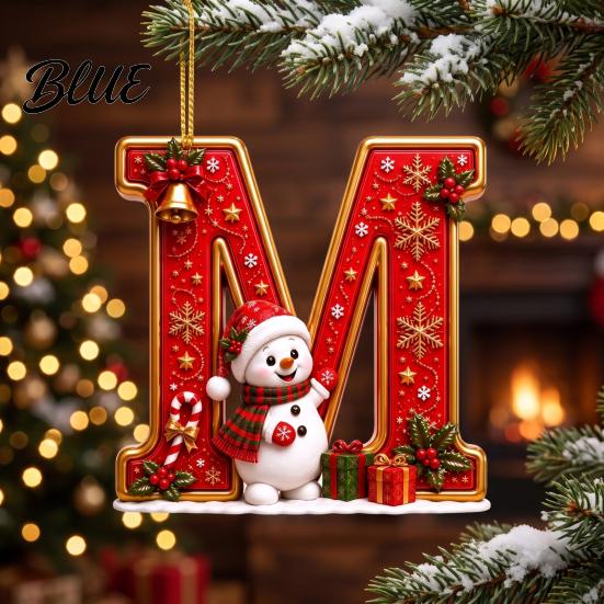 Weihnachtsdekoration für den Innenbereich Niedlicher Schneemann Buchstabe Weihnachtsbaumschmuck 2D Flach Personalisiert A-Z Alphabet Weihnachten Feier Zubehör Acryl Hängender Anhänger