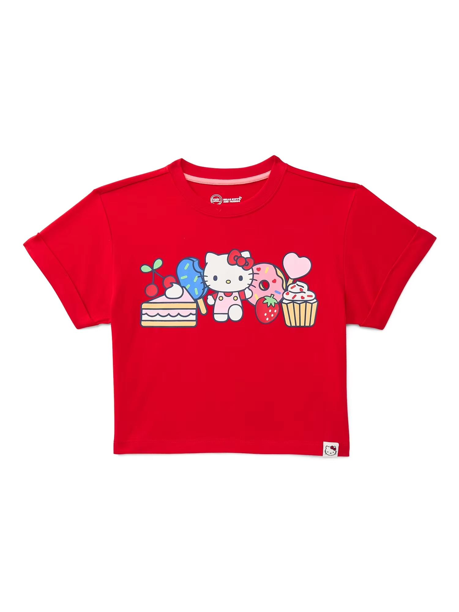 

2026 new Summer HelloKitty Cute Print Tee Casual Short Sleeve Cotton Tops for Adults Kids Sweet Kawaii Style Daily Outfit S