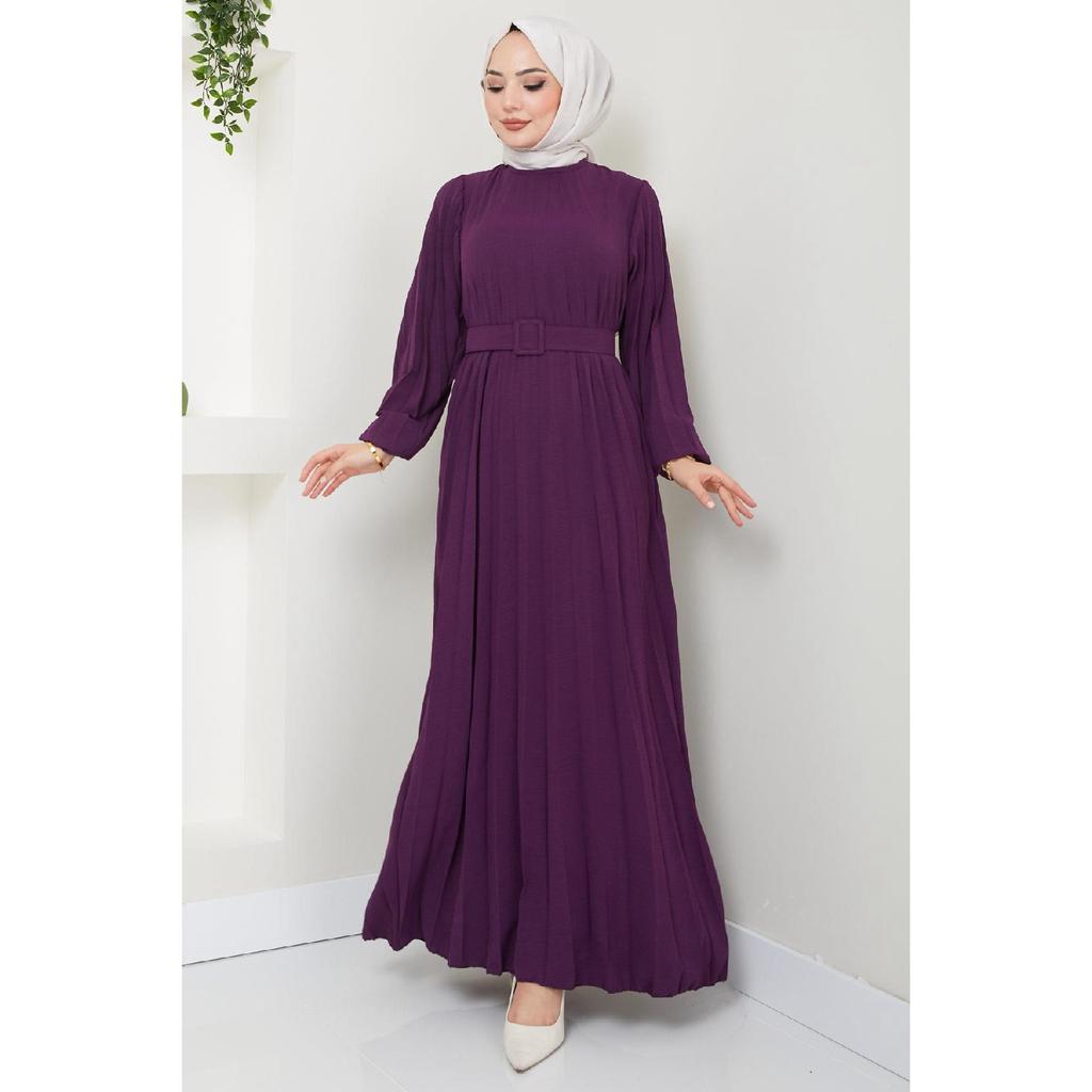 Belted Pleated Aerobin Dress Khaki Hm2339