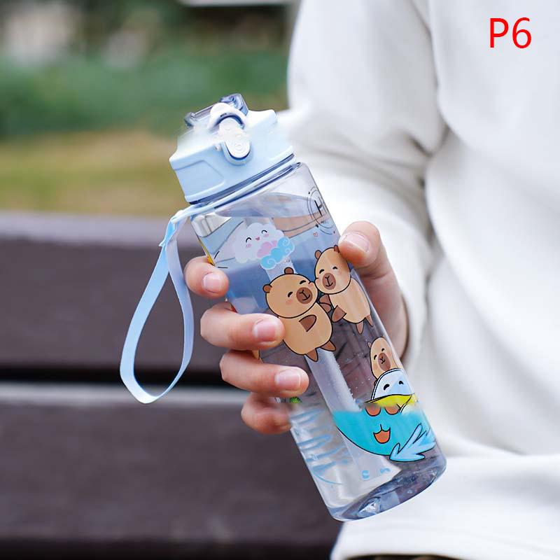 Sticlă de apă Capibara 750 ml Etanșă Drăguță Sticlă de băut cu pai și curea de transport pentru camping în aer liber, sport și fitness Fără BPA