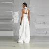 Women's Halter Sleeveless Wide Leg Jumpsuit Loose Fit High Waist Solid Color Tie Waist Pleated Long Jumpsuit