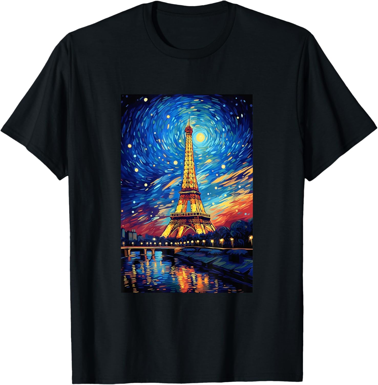 Eiffel Tower Paris France Van Gogh Style Starry Night T-Shirt S разноцветный