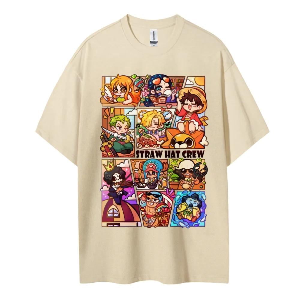 One Piece Cotton Unisex Round Neck Anime TShirt  Mens and Womens Summer New Fashion Breathable Unisex Round Neck TShirt