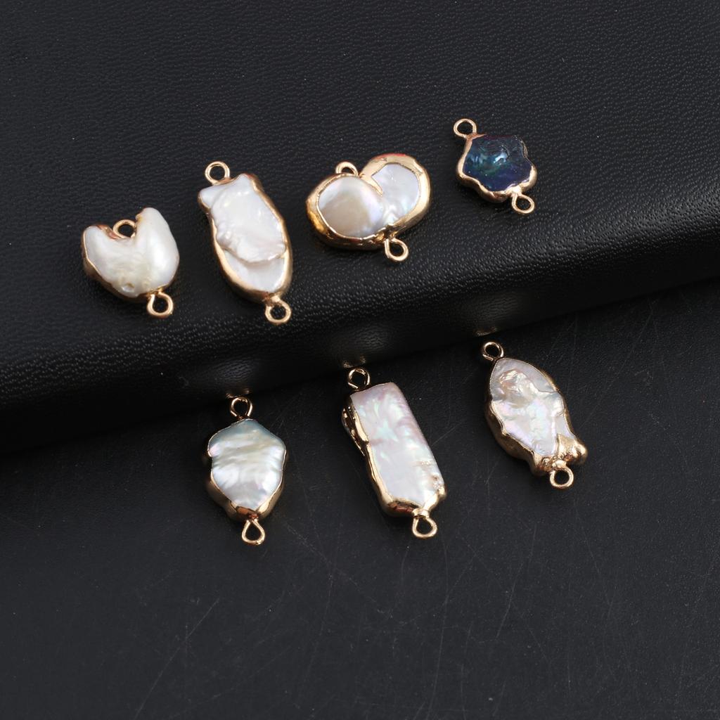 1Pc, Baroque Mother of Pearl Connector Charm, Golden Plated Findings For Diy Jewelry Making, Bracelet Necklace Earrings Boho Wedding Craft Supplies
