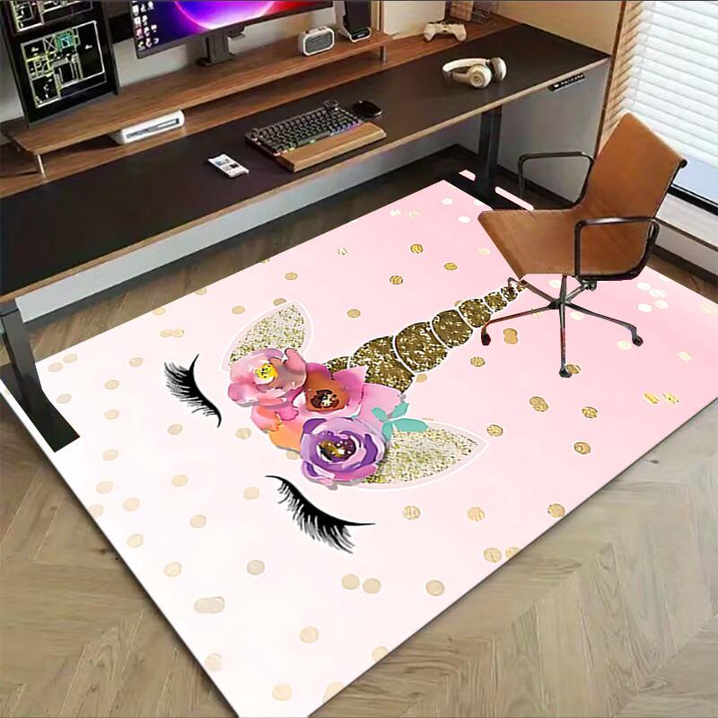 1PC Unicorn Flowers Non-Slip Floor Carpet, Office, Family, Bedroom, Studio - Large Area Rug, Vibrant Colors, Longlasting Material-X406