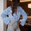 Shirt Lace Lantern Sleeve Flared Tops Single Cuffs Shirt Breasted Hollow Lace Flower Tops Work