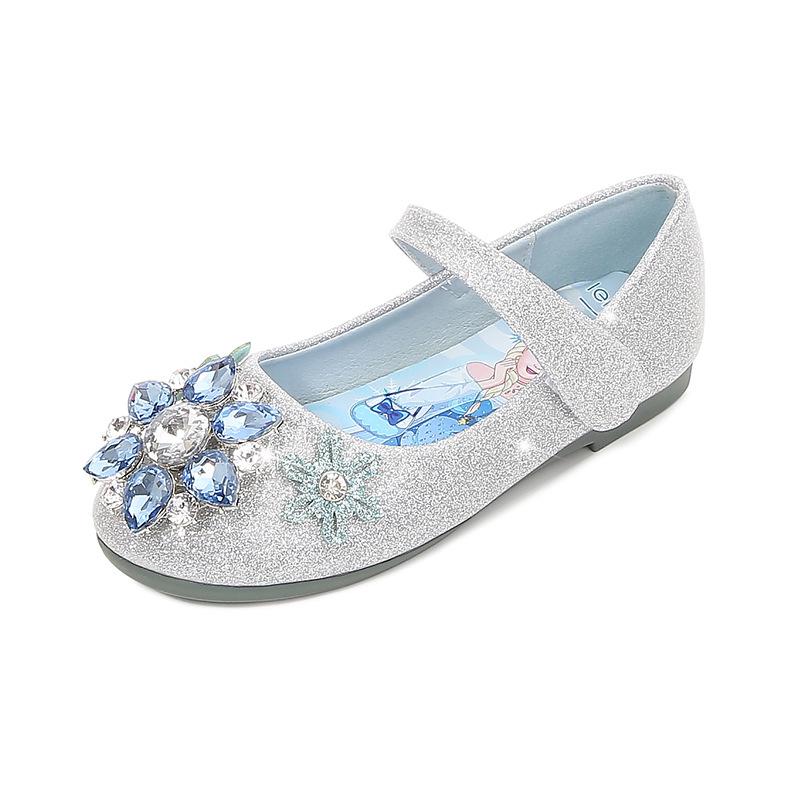 

Elsa Princess Shoes Spring Fashion Girls Leather Shoes Soft Sole Crystal Children s Shoes Little Girls Baby Single Shoes with Sequins 22 серебряный