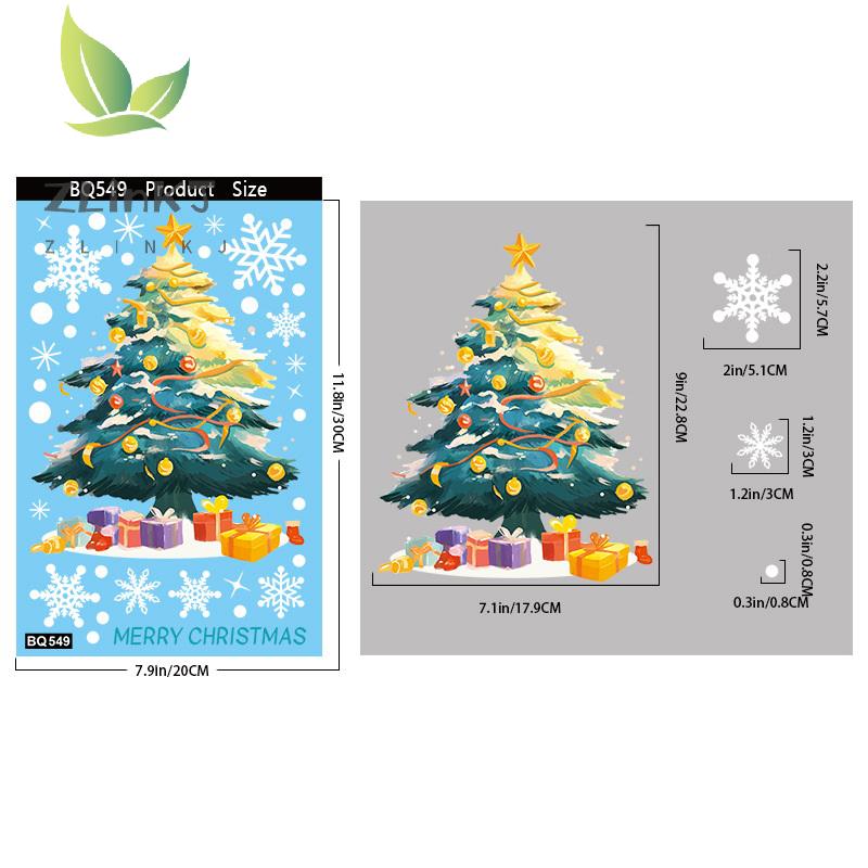 Kreativa juldekaler, Färgglada julgranar, Fönsterdekaler, Snögubbar, Snöflingor, Statisk elektricitetsdekaler