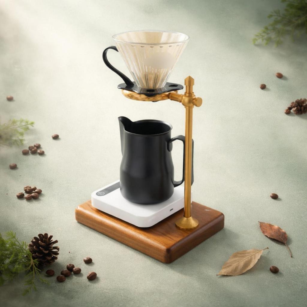 Manual Coffee Dripper Stand Solid Wood Colored Metal Wooden Holder